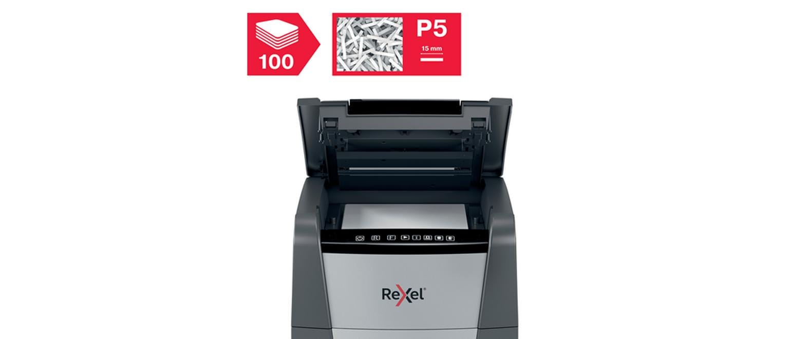 Optimum AutoFeed+ 100M P-5<br>Automatischer Schredder (auto) für sichere Vernichtung vertraulicher Unterlagen (bis zu 100 Blatt)