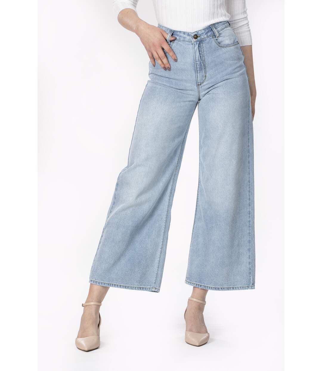 Jeans coupe ample longueur chevilles EDORA BLEU