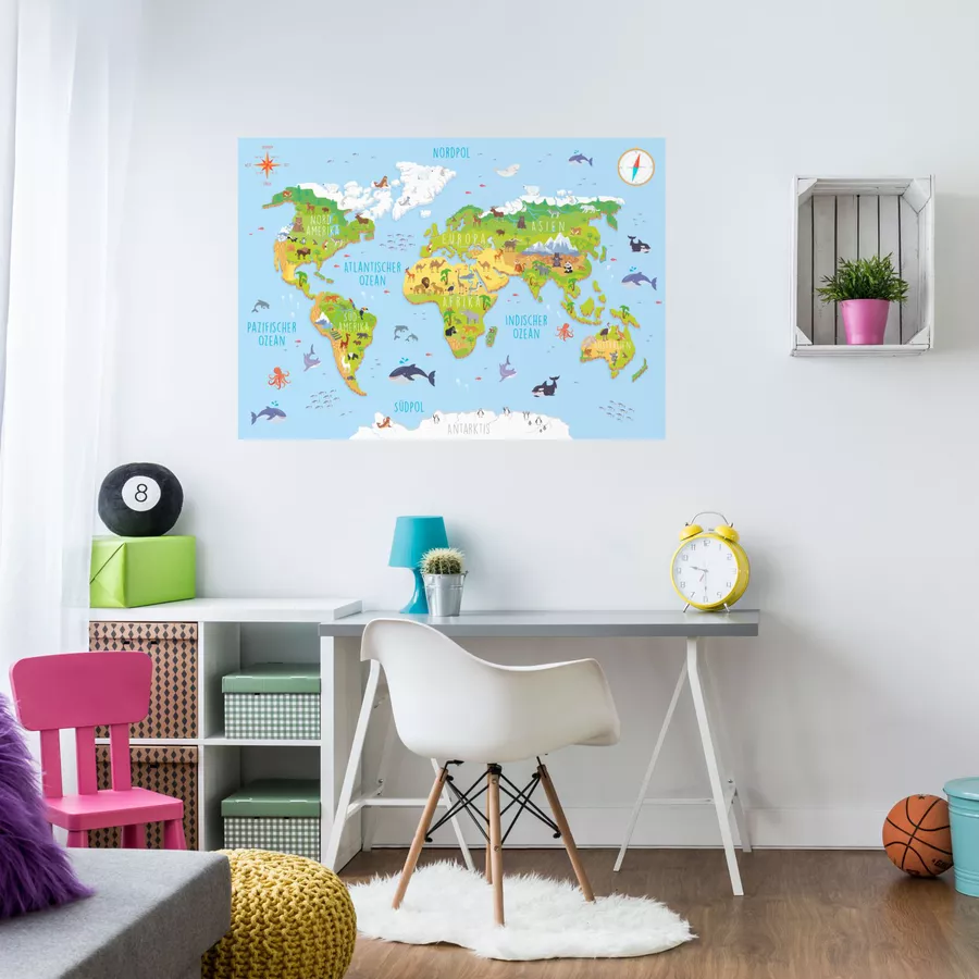 Nikima Poster Kinder Weltkarte 3D - in 3 Größen bunt