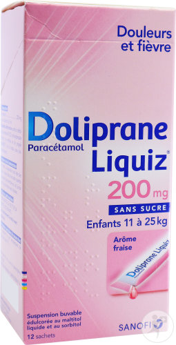 Doliprane Liquiz Paracétamol Sans Sucre Suspension Buvable Enfants Arôme Fraise 12 Sachets 200mg