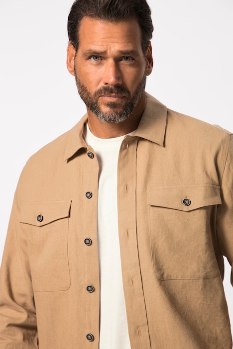 Leinenmix-Overshirt, Langarm, Hemd, Kentkragen, bis 8 XL