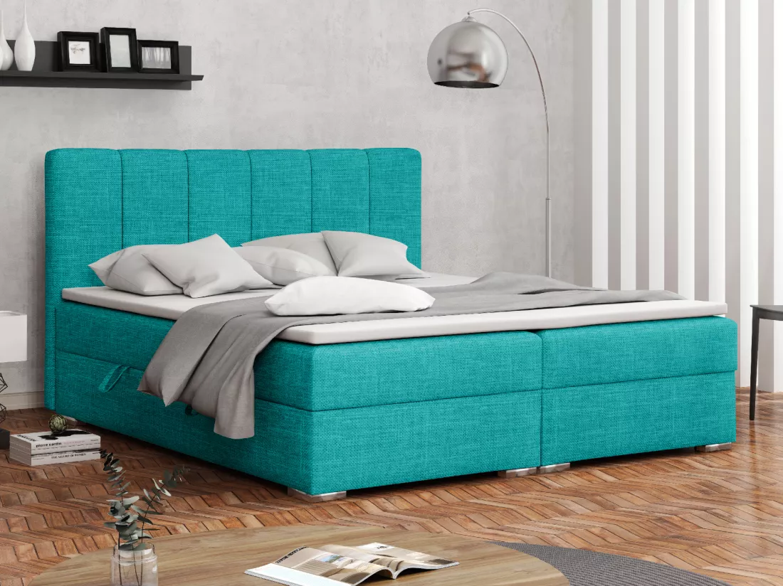 LIT BOXSPRING avec coffres Provo 140x200 cm, Orinoco 85 (Bleu turquoise)