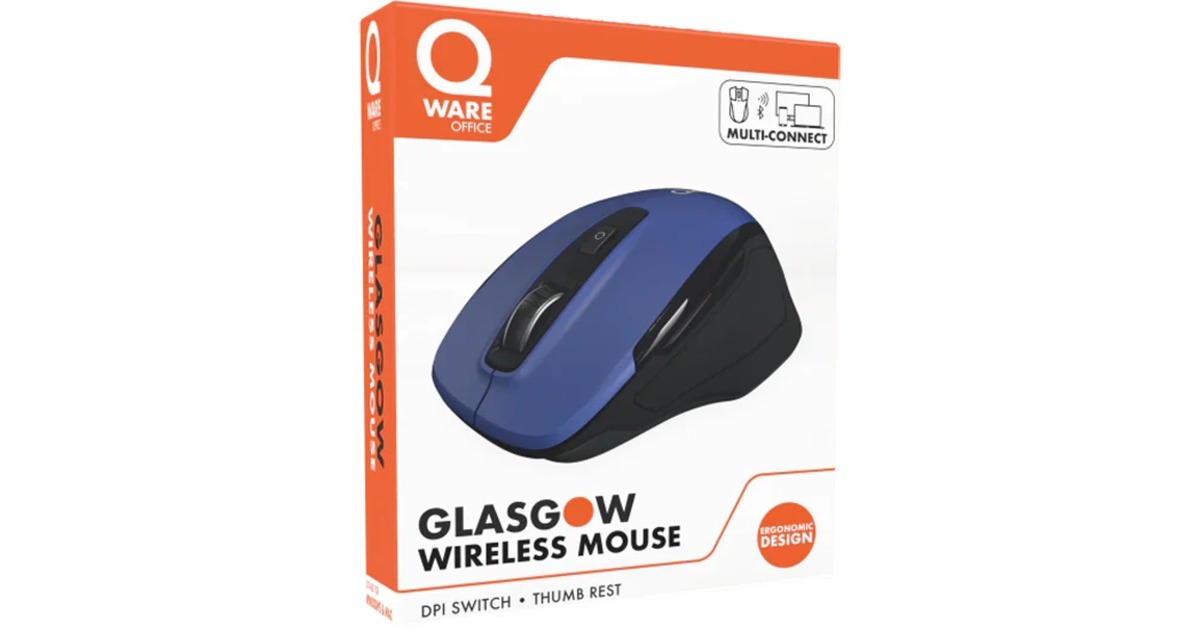QwareGlasgow Draadloze Muis  (Zwart/blauw, 800 - 1600 DPI, 2,4 GHz USB | Bluetooth 5.0)