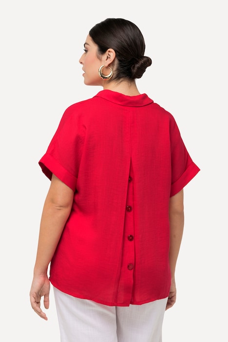 Bluse, Rücken-Knöpfe, Oversized, Zierfalte, Halbarm