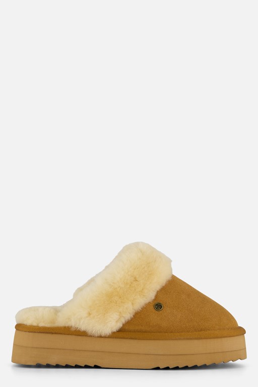 Warmbat Flurry Plateau Pantoffels cognac Suede