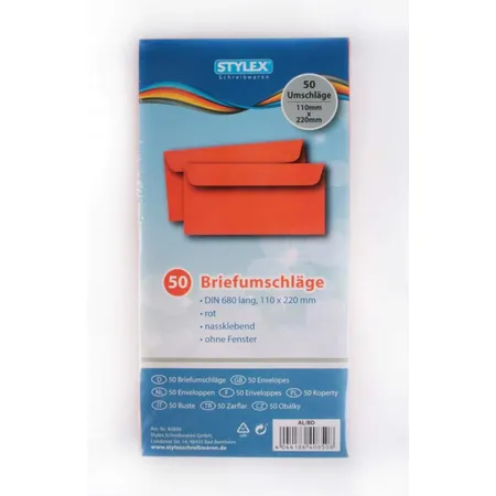 Stylex Briefumschläge DIN lang, rot, 50 Stück