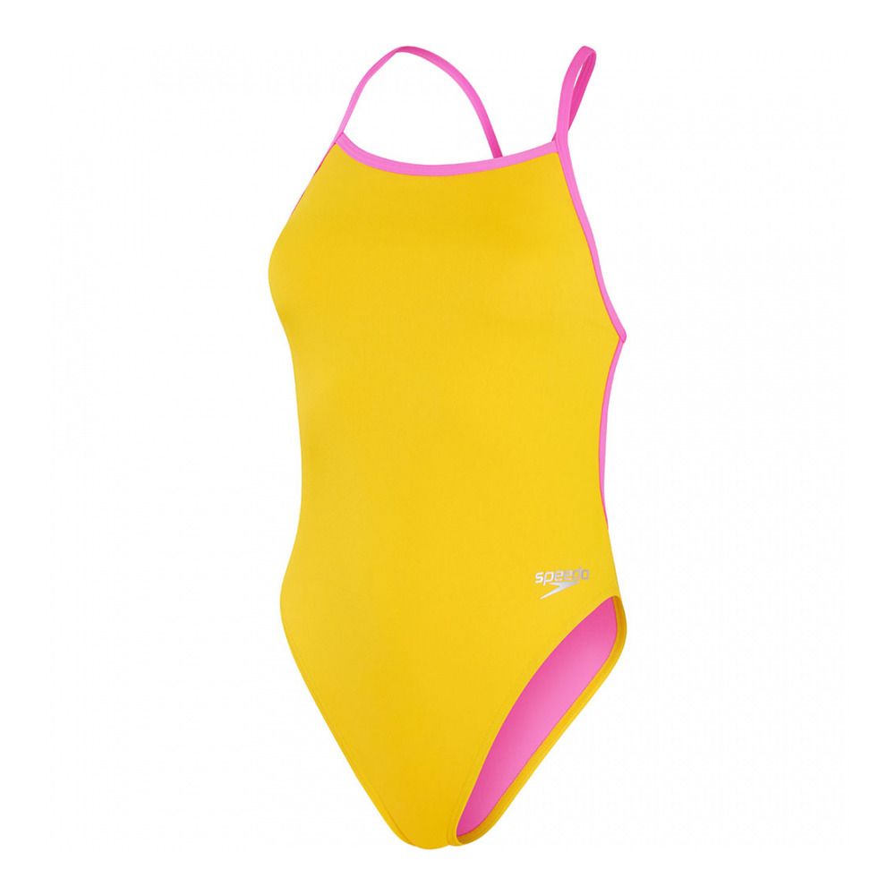 Speedo ECO+ SOLID VBACK - Maillot de bain 1 pièce Femme yellow/pink