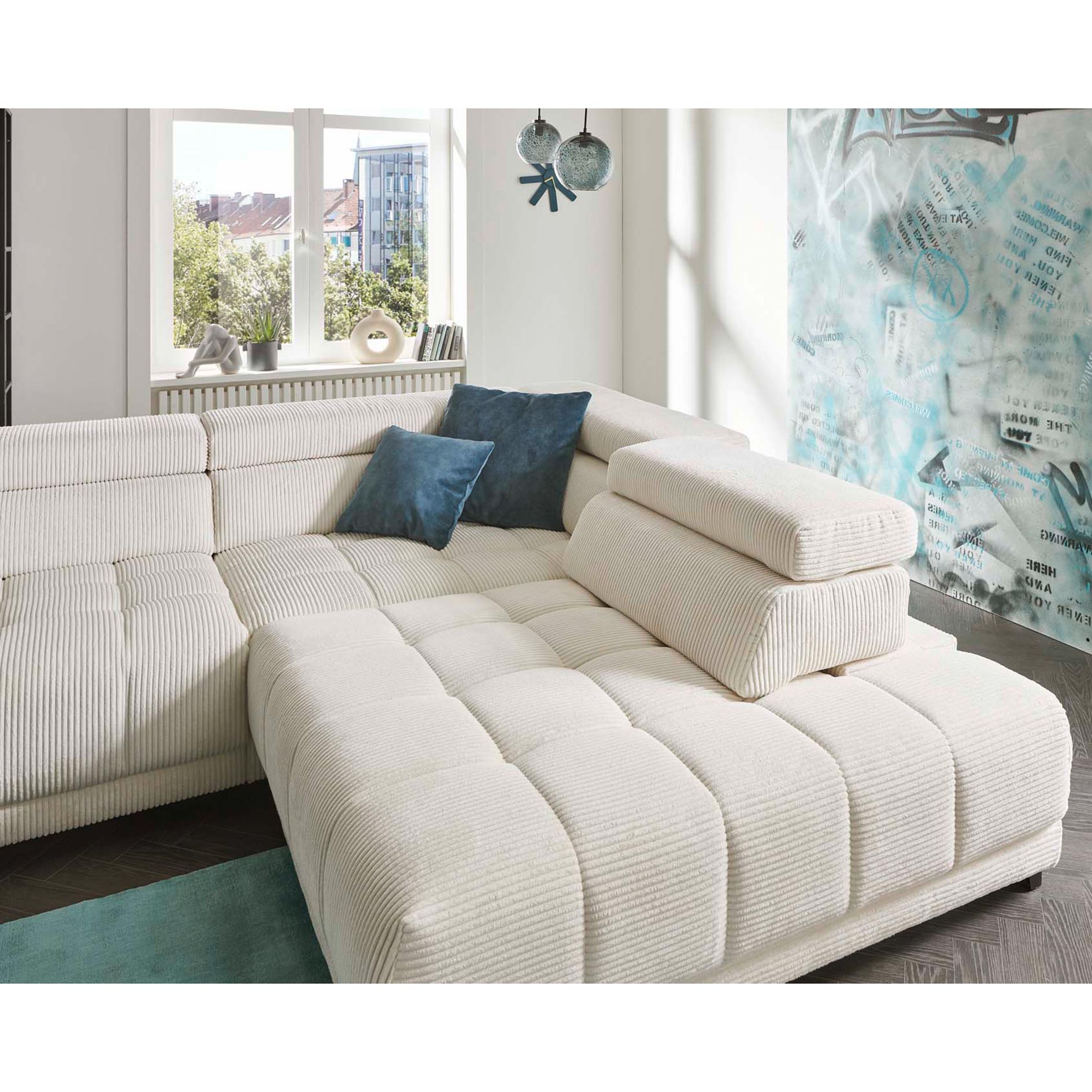 polsterpower Ecksofa - natur - Cord - Basismodell - Armlehne links