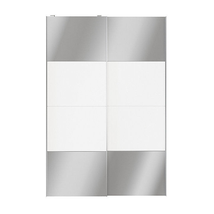 Portes de placard coulissantes 2 vantaux panneaux blancs et miroir GoodHome Atomia H. 225 x L. 150 x ép. 5,5 cm