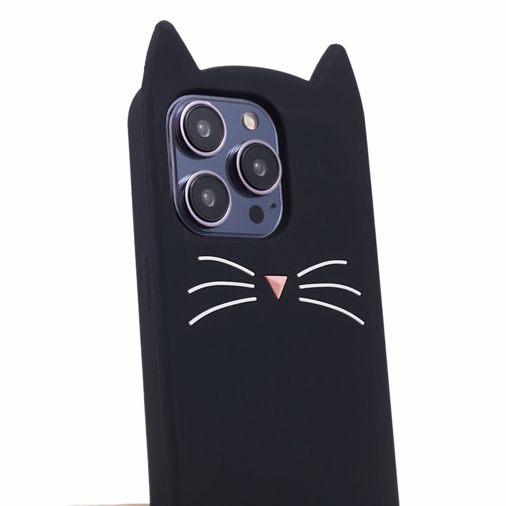 iPhone 14 Pro Max 3D Silikon Case Hülle mit Süssen Katzenohren - Schwarz