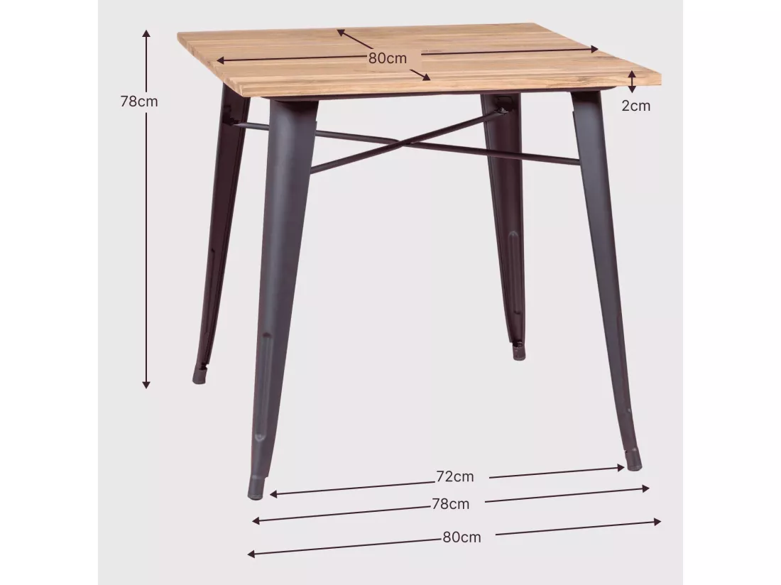 Table industrielle en acier vieilli et bois clair - Bistro - Antique