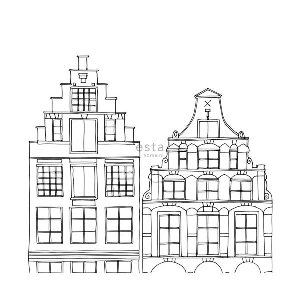 Estahome Amsterdamse Grachtenhuisjes Behang Zwart / Wit