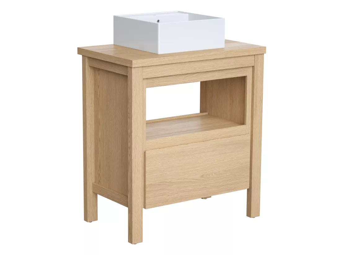 Meuble de salle de bain avec vasque à poser - Placage chêne - 80 cm - COSMOTI
