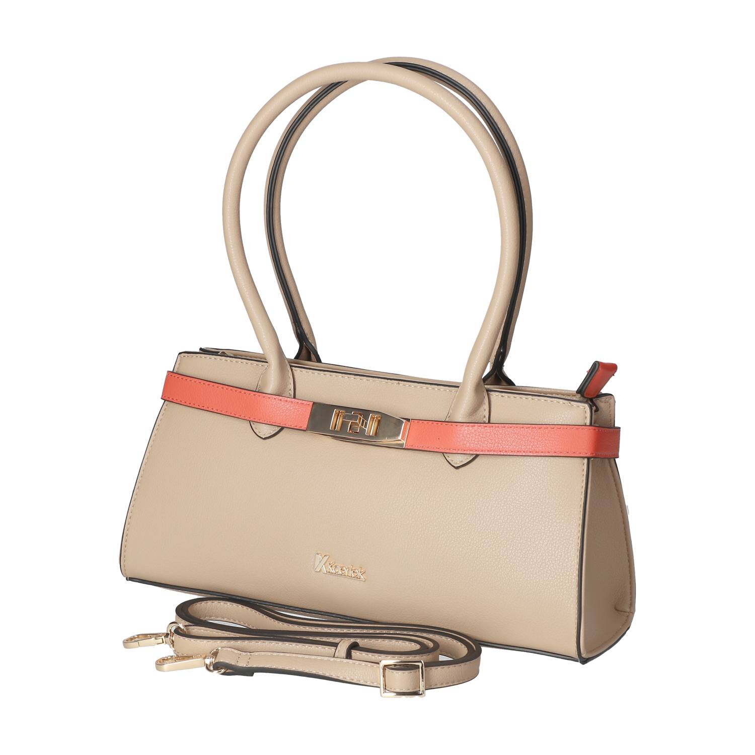 Kaerlek Schultertasche - taupe/coral