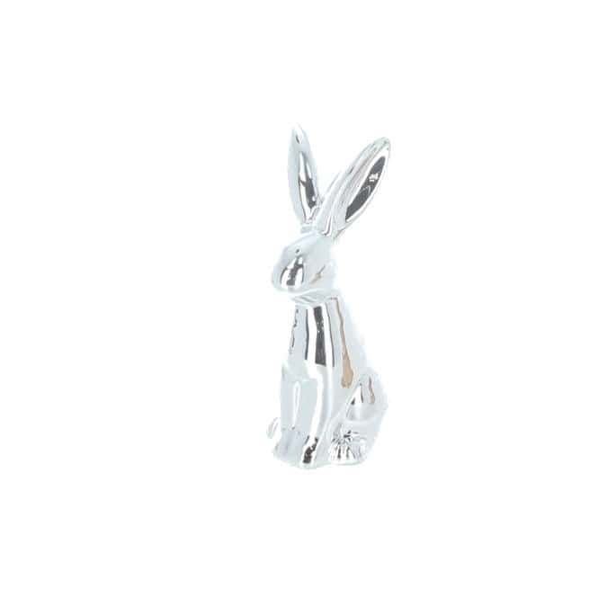 Hase sitzend - aus Keramik - silber glänzend - ca. 5,5 x 4 x 11 cm