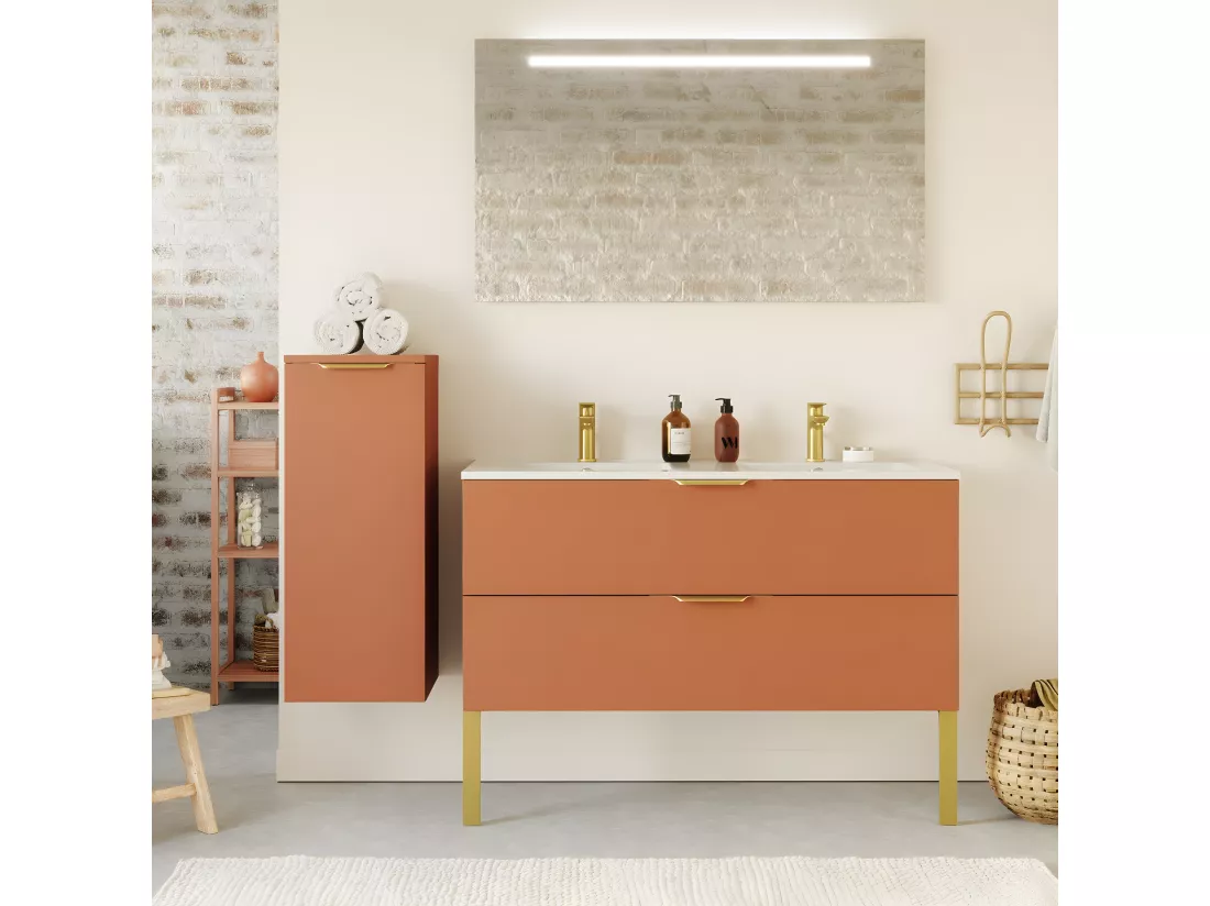 Meuble de salle de bain suspendu double vasque intégrée 120cm 2 tiroirs Terracotta - Venice