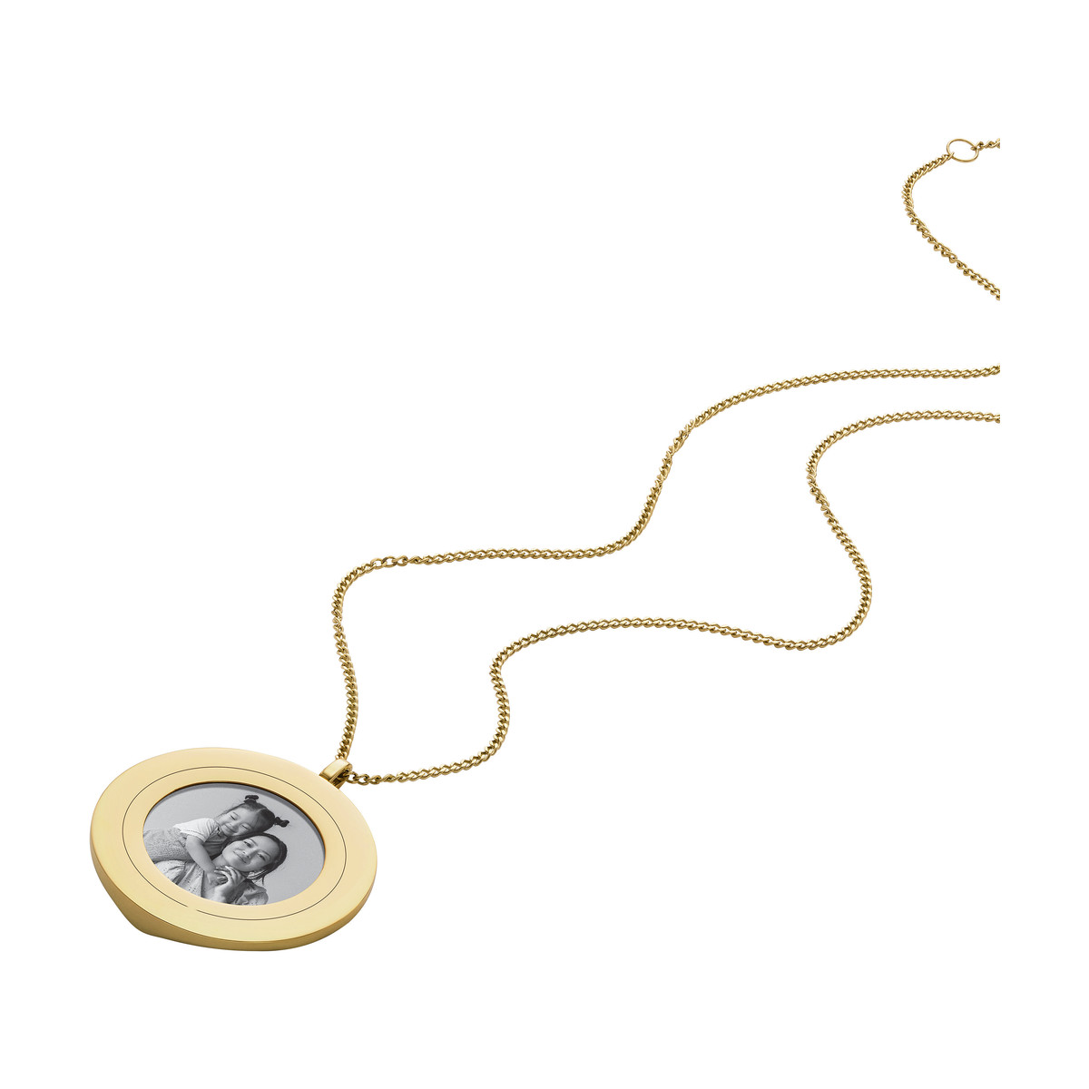 Collier FOSSIL acier inoxydable doré pendentif rond porte photo 40cm