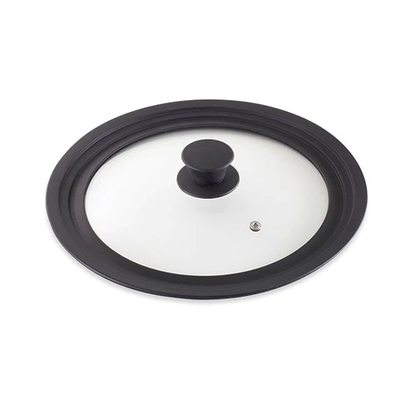 Couvercle en verre et silicone noir multidiamètres 24, 26 et 28 cm Mat