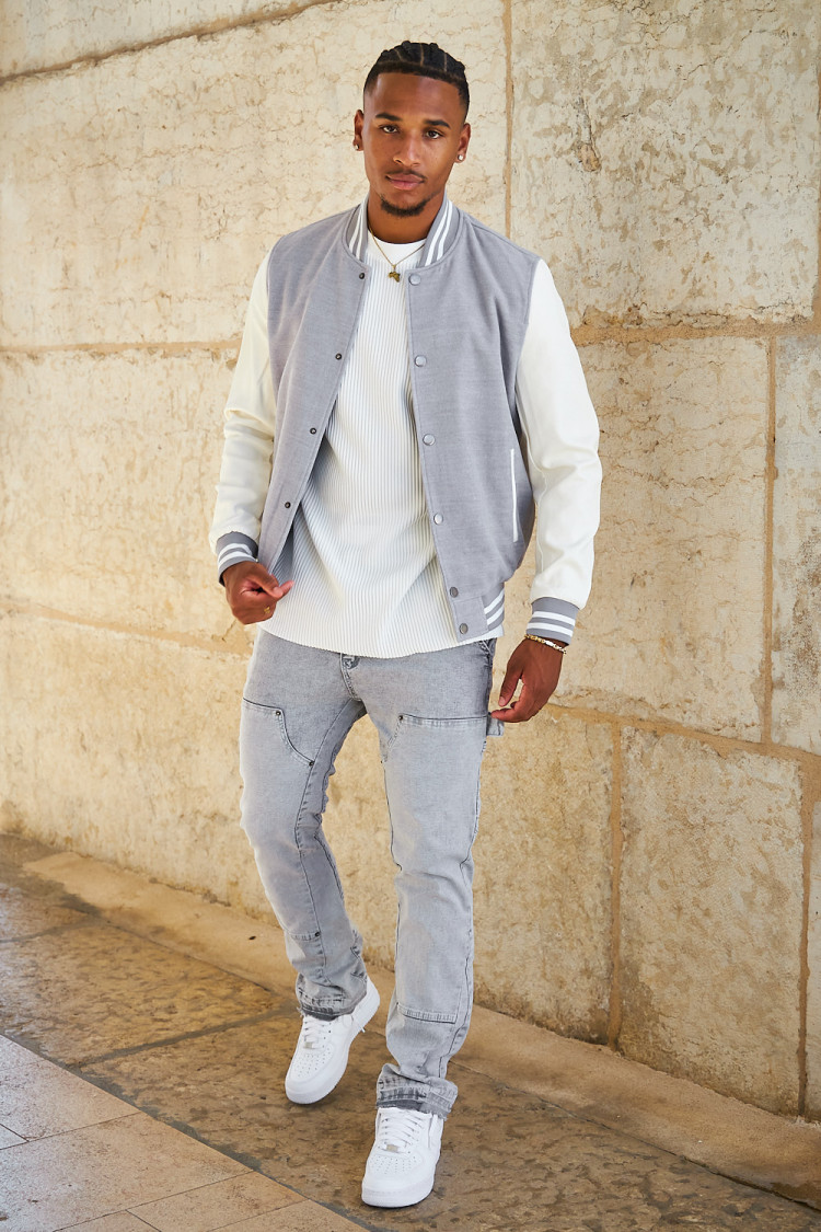 jeans coupe droite gris à empiècements