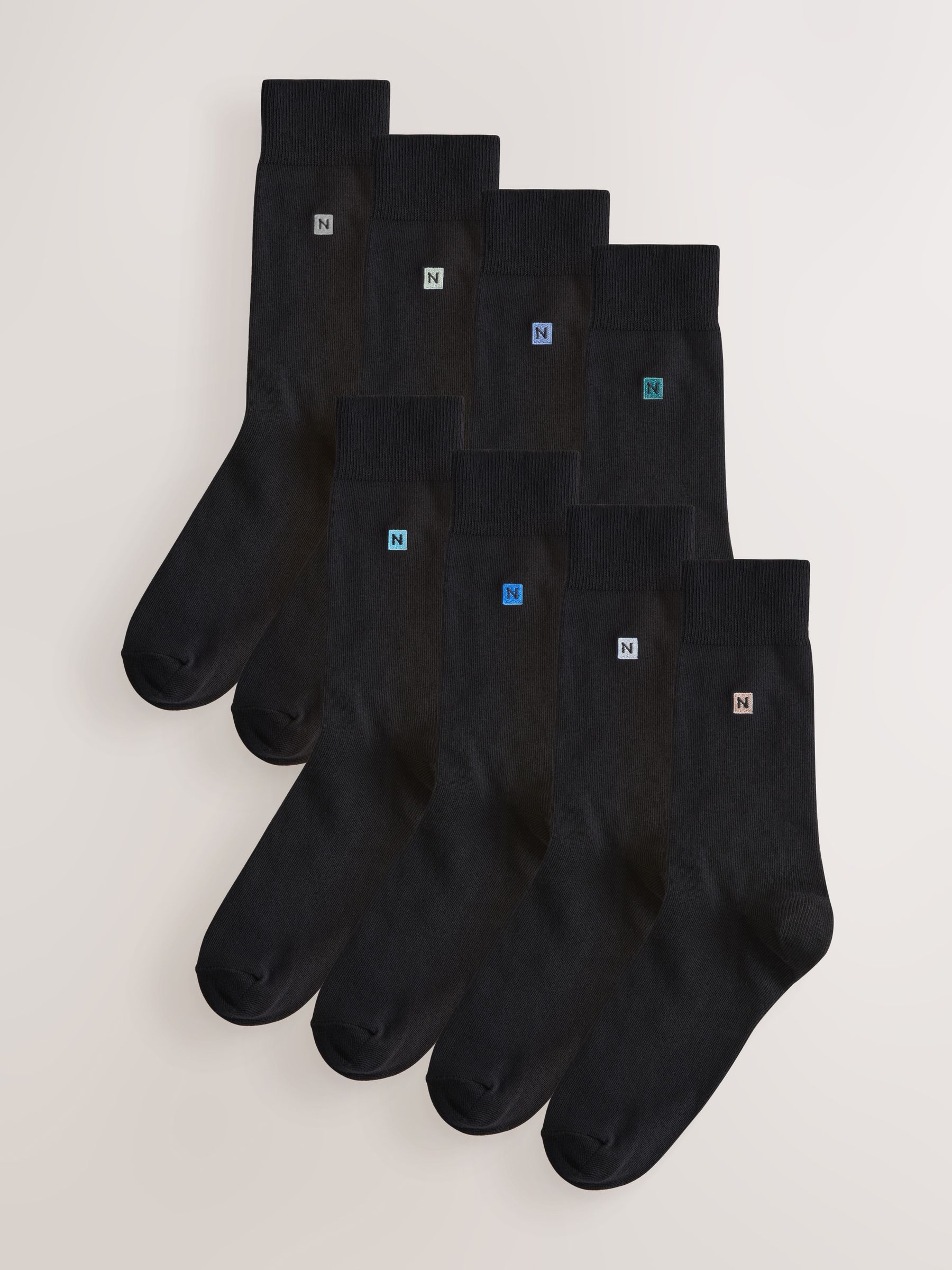 Blauw/grijs logo - 8 Paar fris blijvende sokken met borduursel