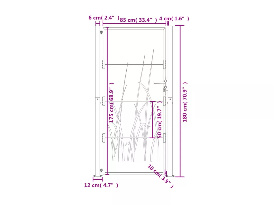 Portail de jardin anthracite 105x180cm acier conception d'herbe