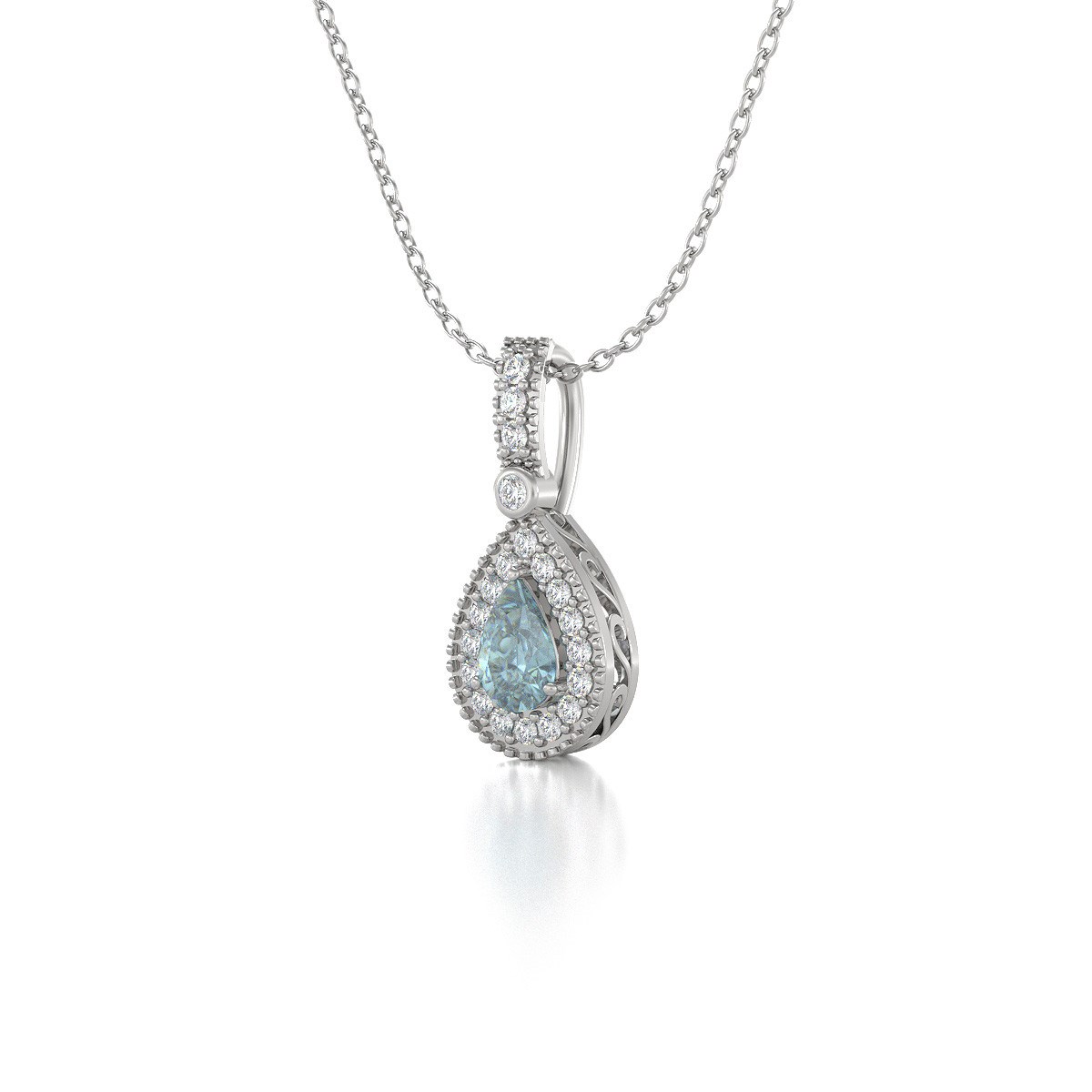 Collier Aigue-Marine & Diamant en Argent 925 | 1.55gr | Pendentif Élégant - Aden