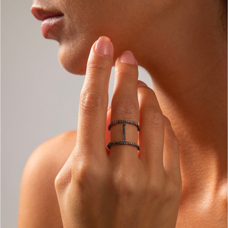 Bague Argent Motif évasion Noir