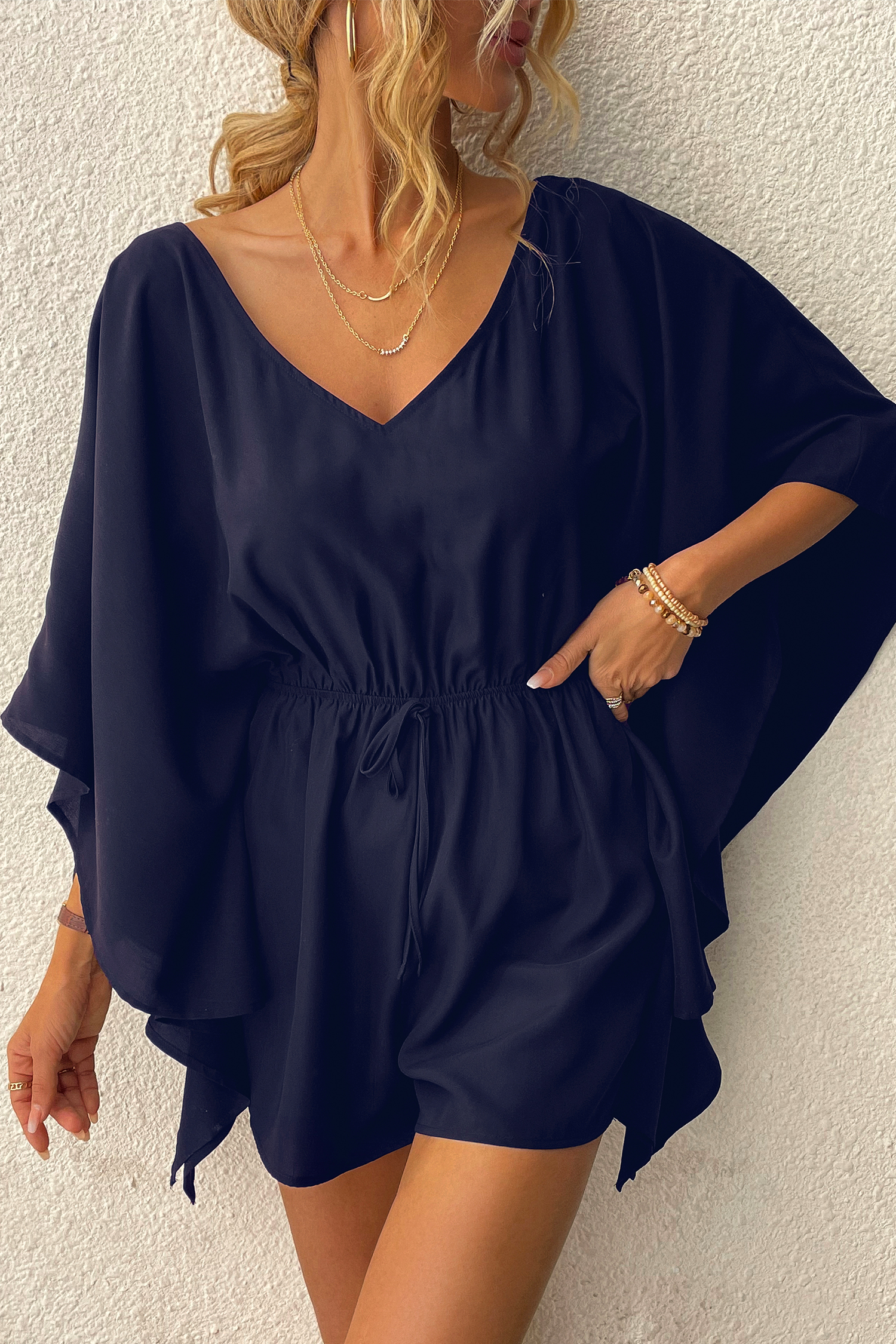 Combishort à manches kimono bleu