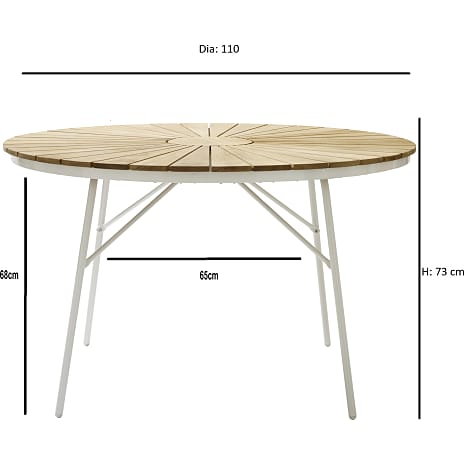 Kerteminde Ø110 teak havemøbelsæt med 4 stole - Teak/hvid
