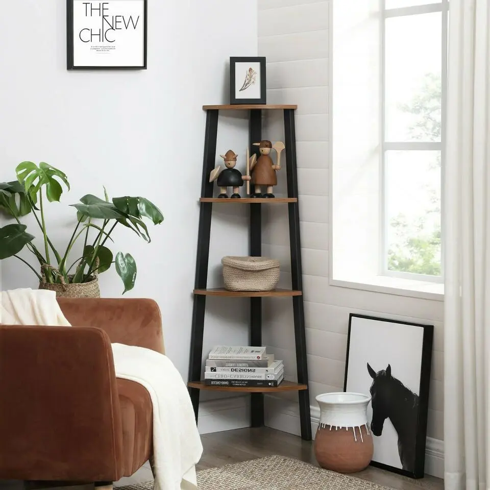 Boekenkast - hoekkast - 4 legplanken - 34x125x34 cm - vintage bruin
