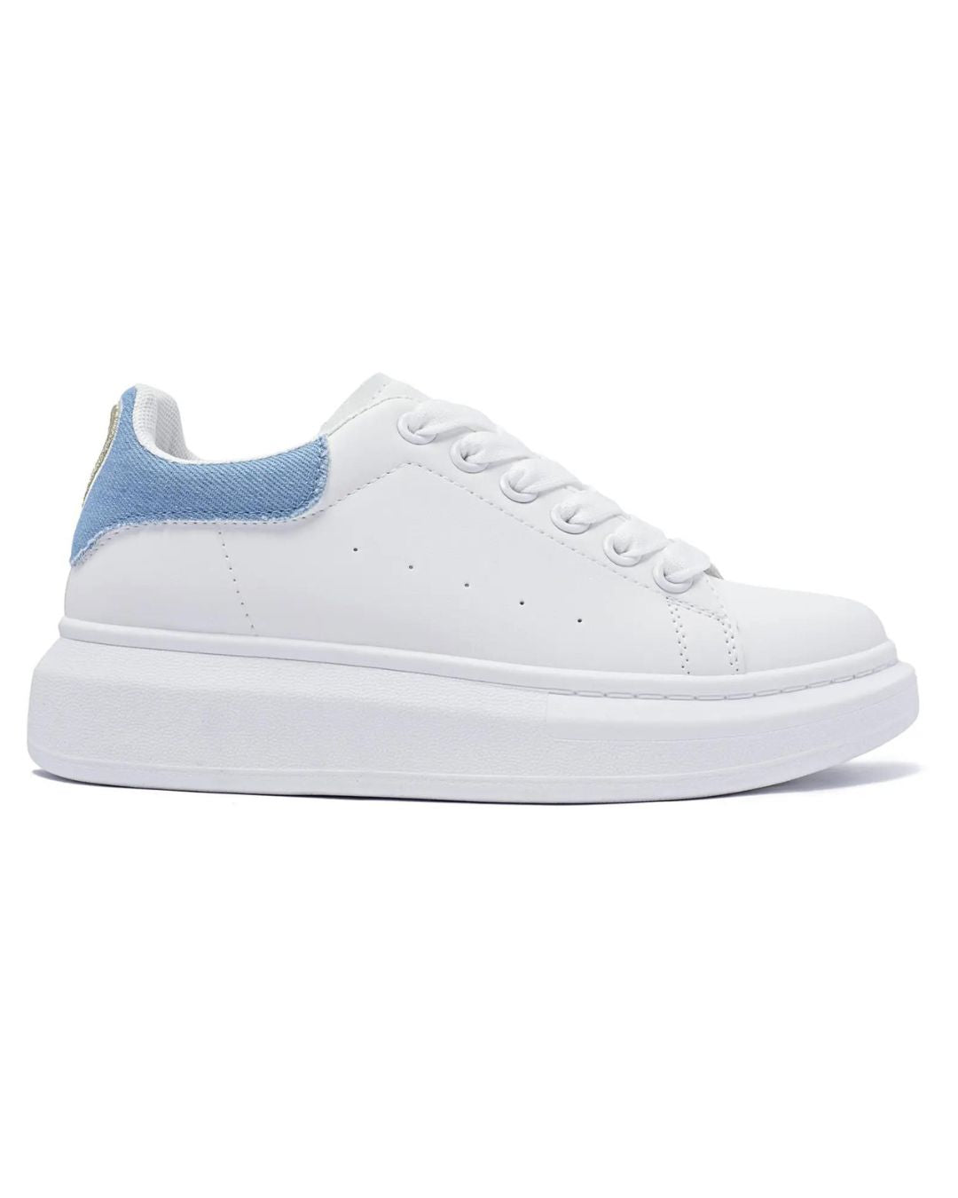 Basket femme denim bleue jeans à lacets semelle épaisse - Ysée