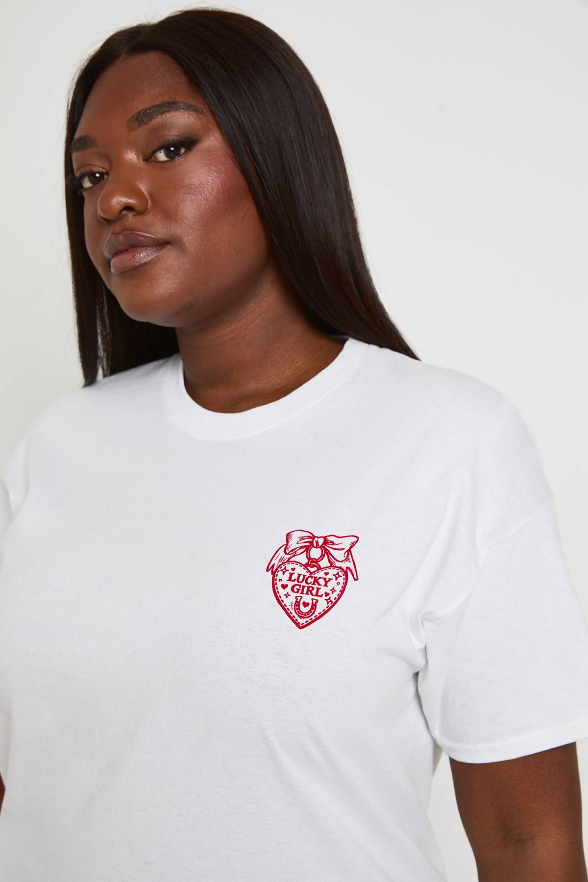boohoo T-shirt Oversize Grande Taille Lucky Girl