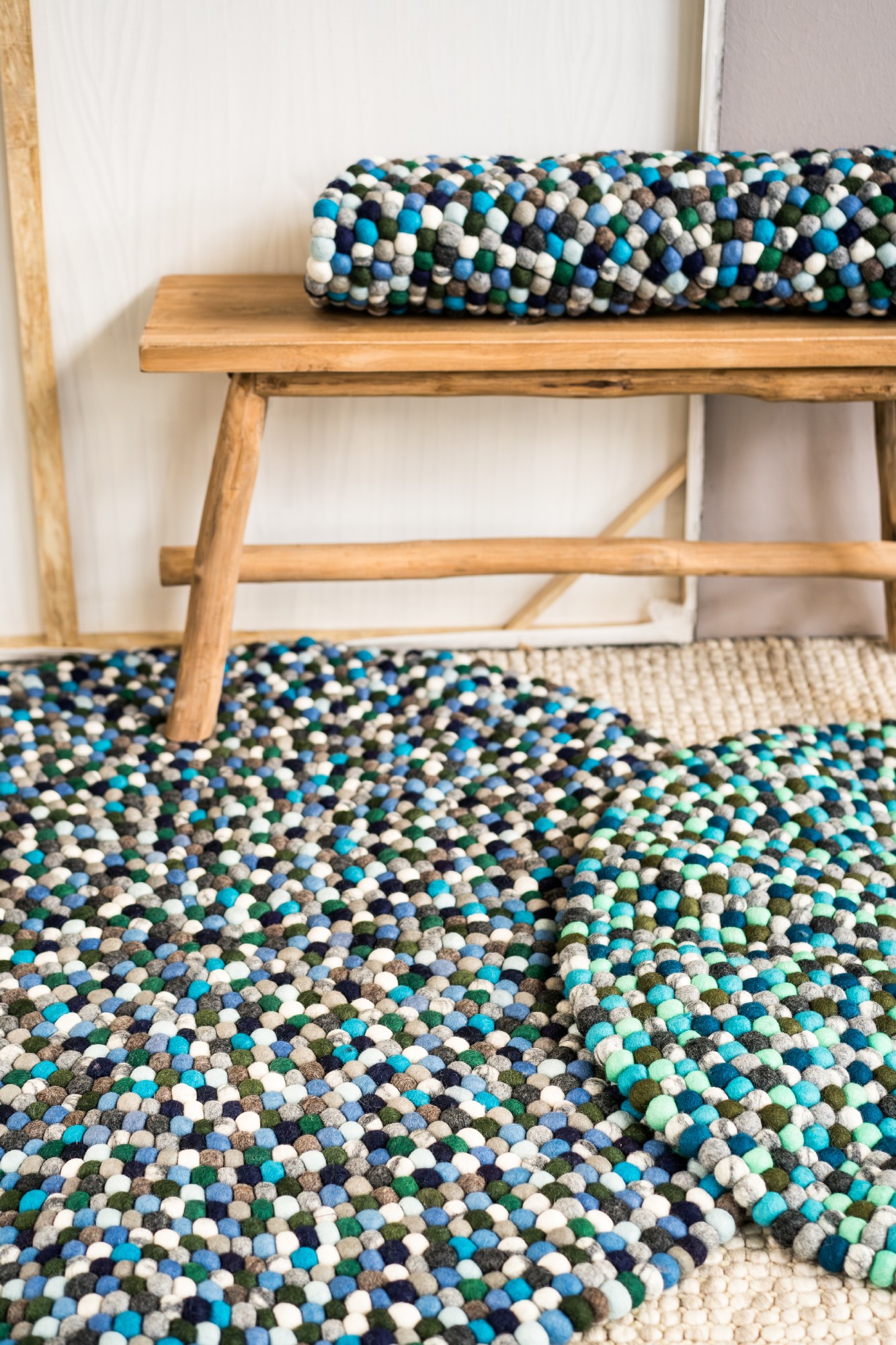 Filz-Teppich blau-grau, Ø 90 cm von fischer's lagerhaus