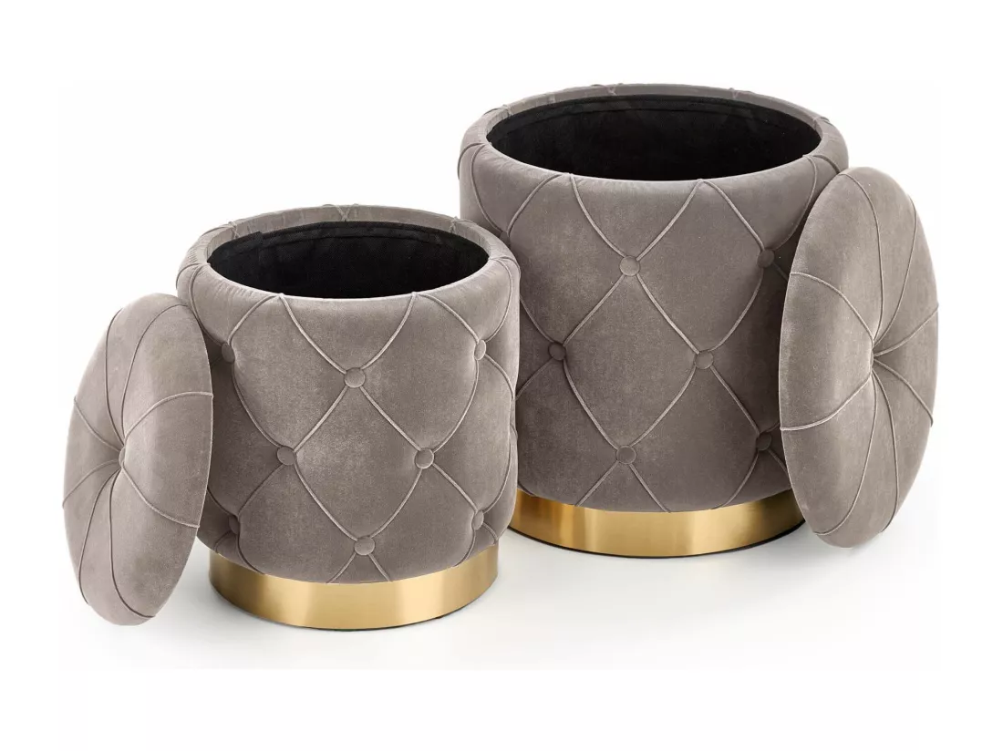 Poufs gigognes en velours gris avec base en métal doré ECHO