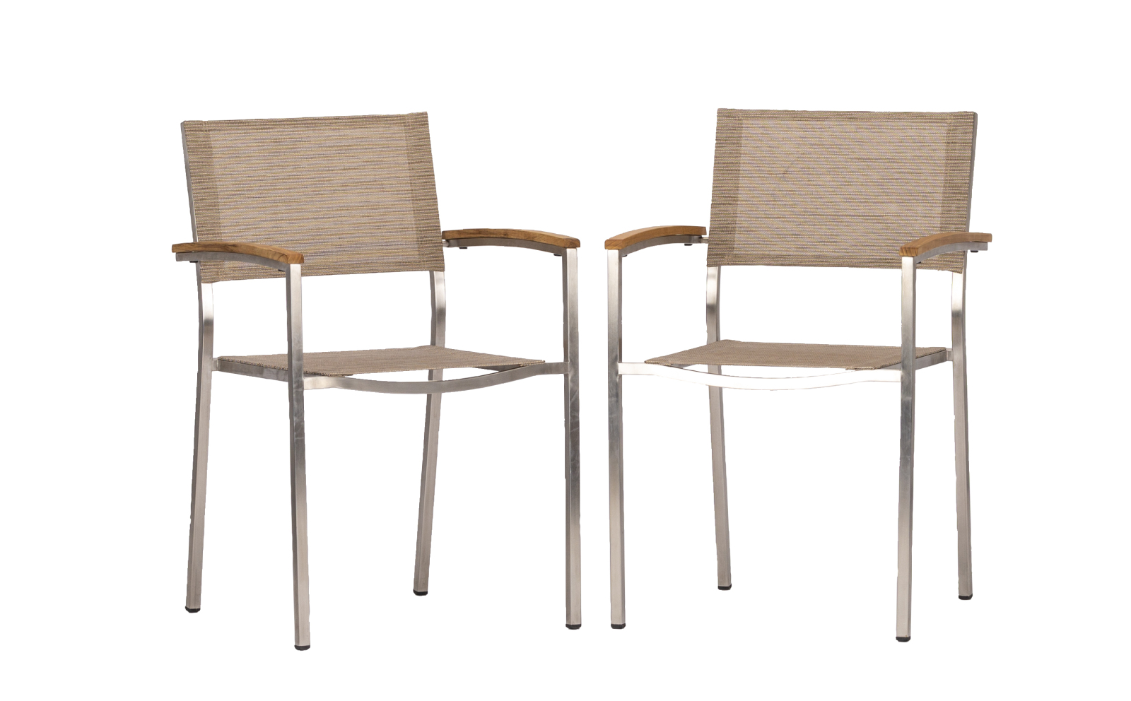 2-teiliges Gartenstuhl-Set - sand-silber - Edelstahl - stapelbar - 56x89 cm