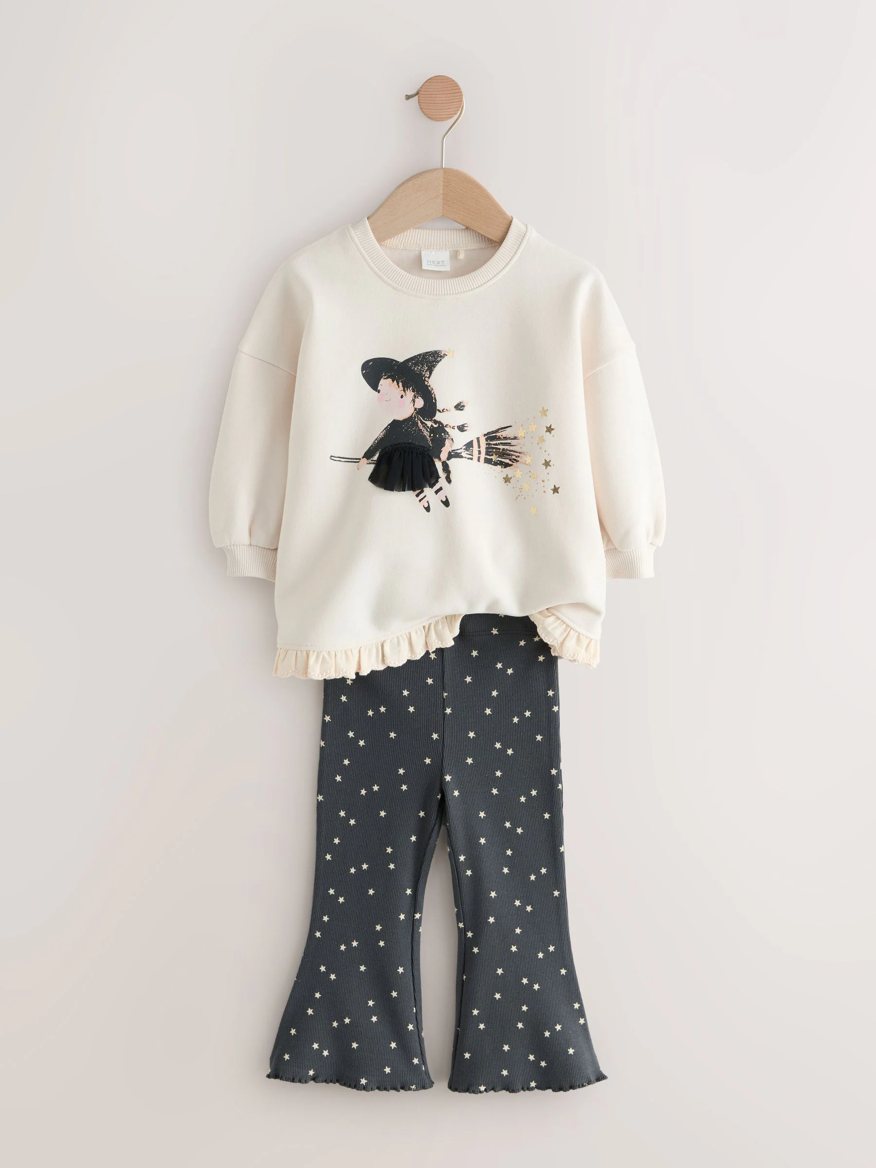 Crème Halloween-heks - Set van sweatshirt met ruches aan de zoom en uitlopende legging (3mnd-7jr)