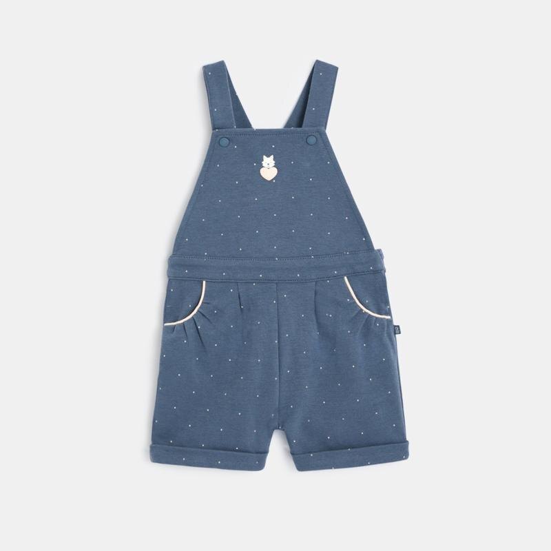 Salopette courte molletonnée à pois bleue bébé fille Bleu