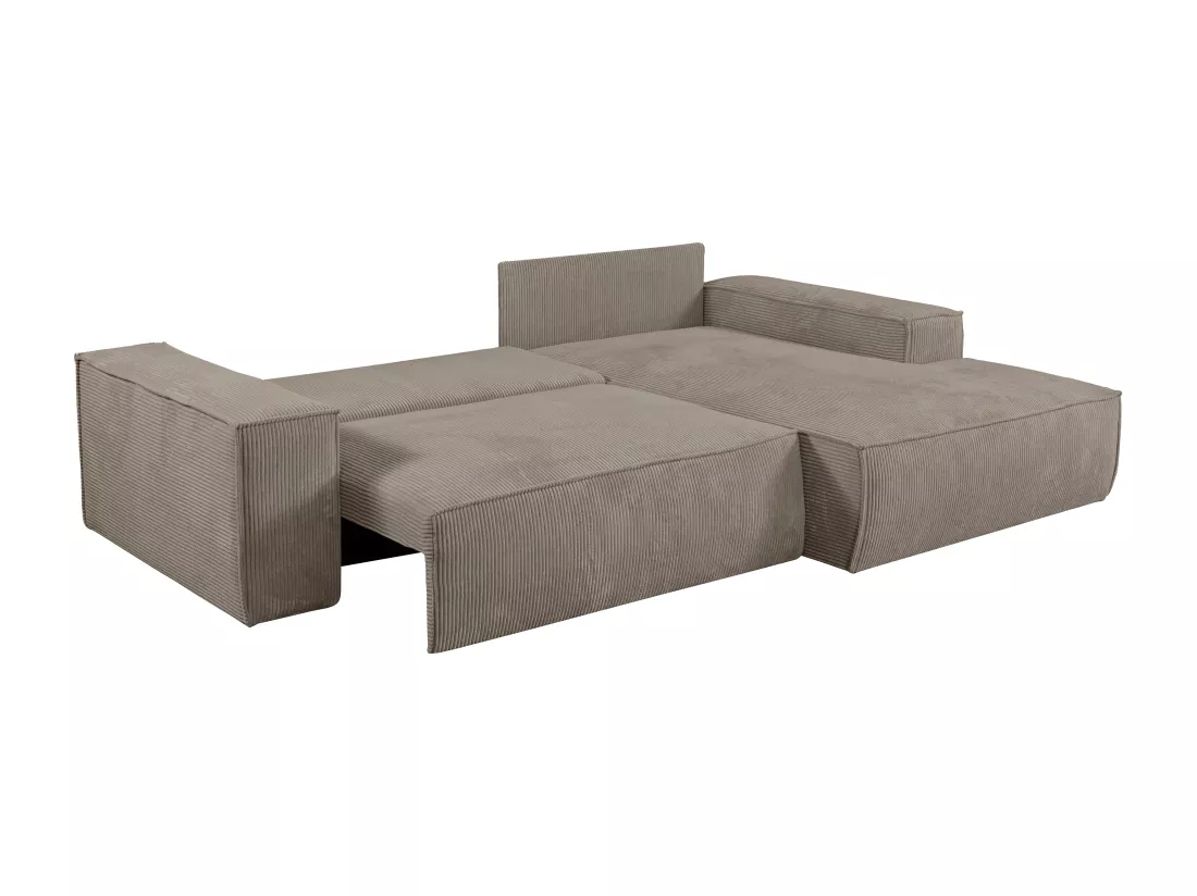 Canapé d'angle droit convertible en velours côtelé taupe AMELIA