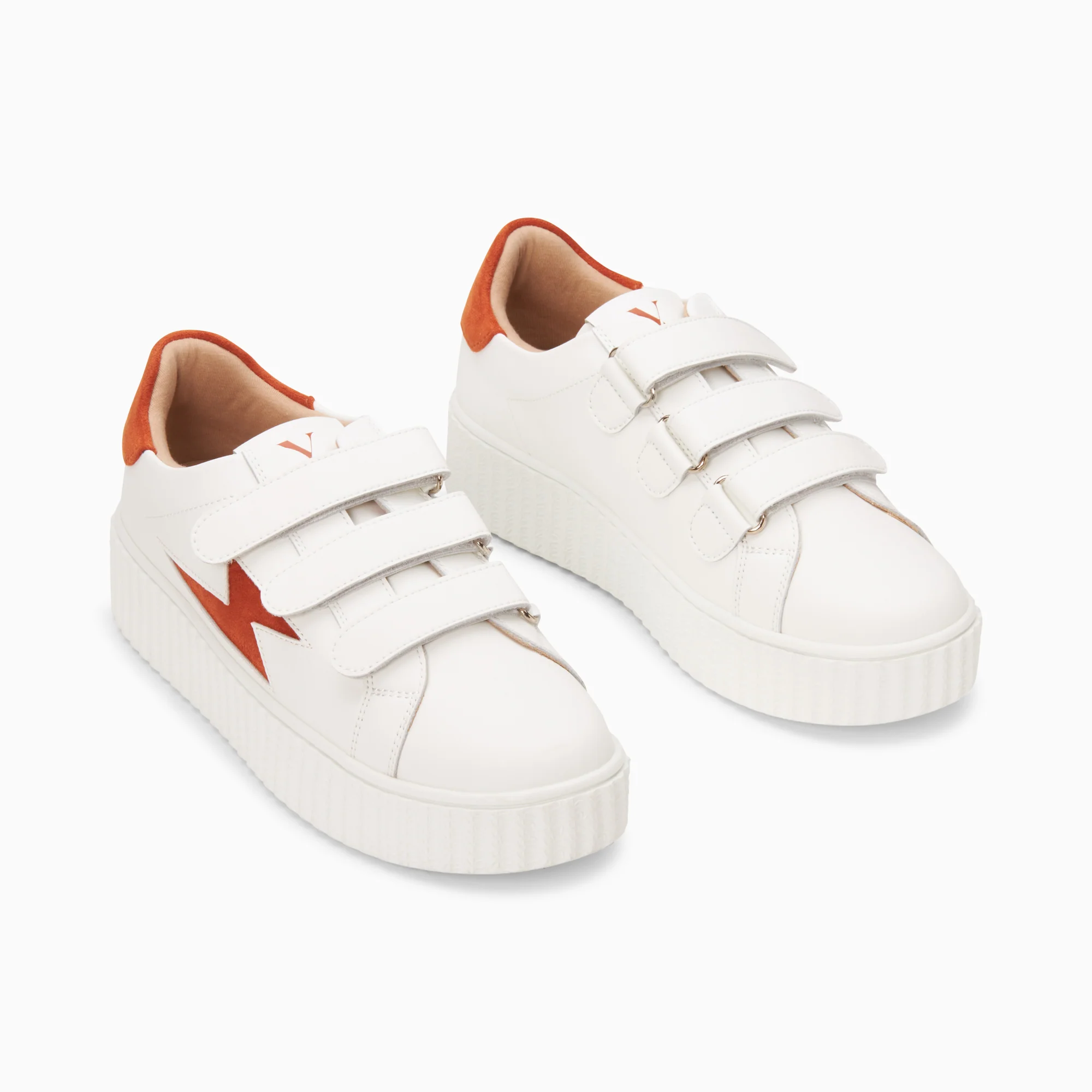 Sneakers-Baskets éclair Kim blanc et orange à scratchs