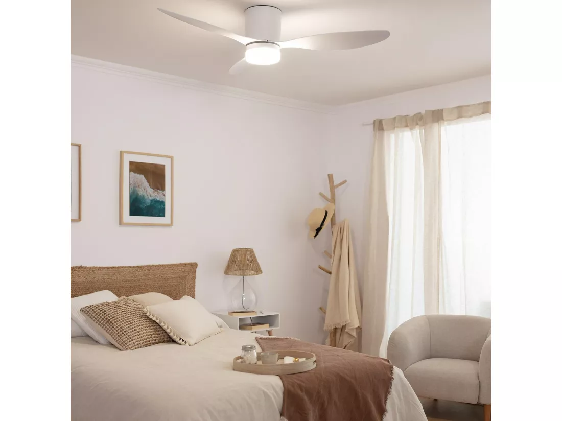 Ventilateur de Plafond Silencieux Weimar Blanc 132cm Moteur DC Télécommande Avec lumière
