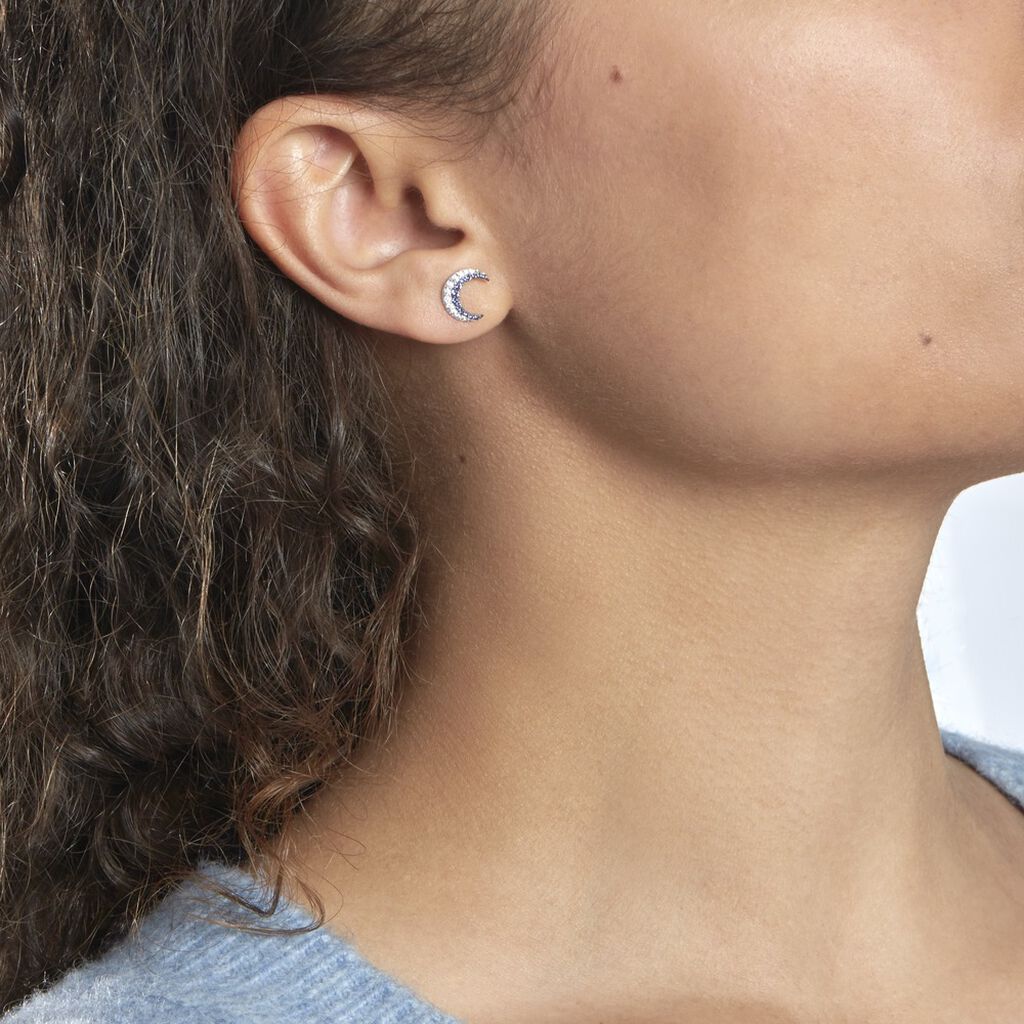 Boucles D'oreilles Dépareillées Bekhta Or Blanc Oxyde De Zirconium