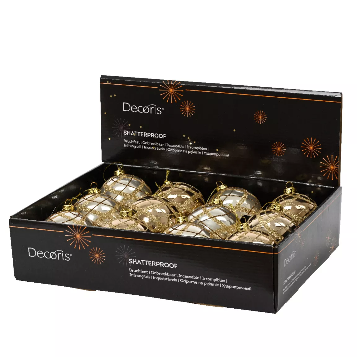 Lot de 12 boules de Noël (D80 mm) Magie pailletée Noix de pécan