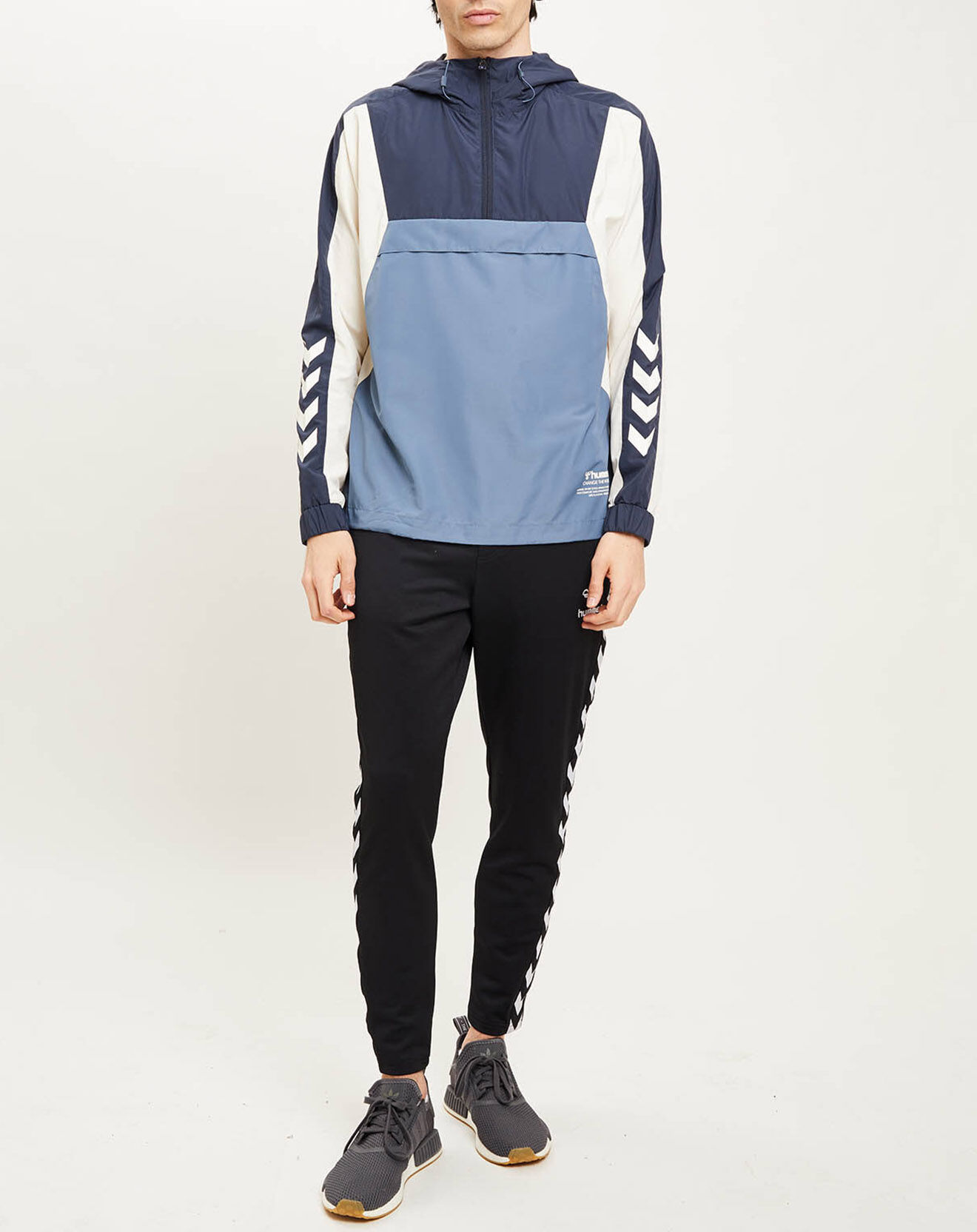 Hummel Blouson fin coupe-vent à enfiler demi zip bleu/blanc