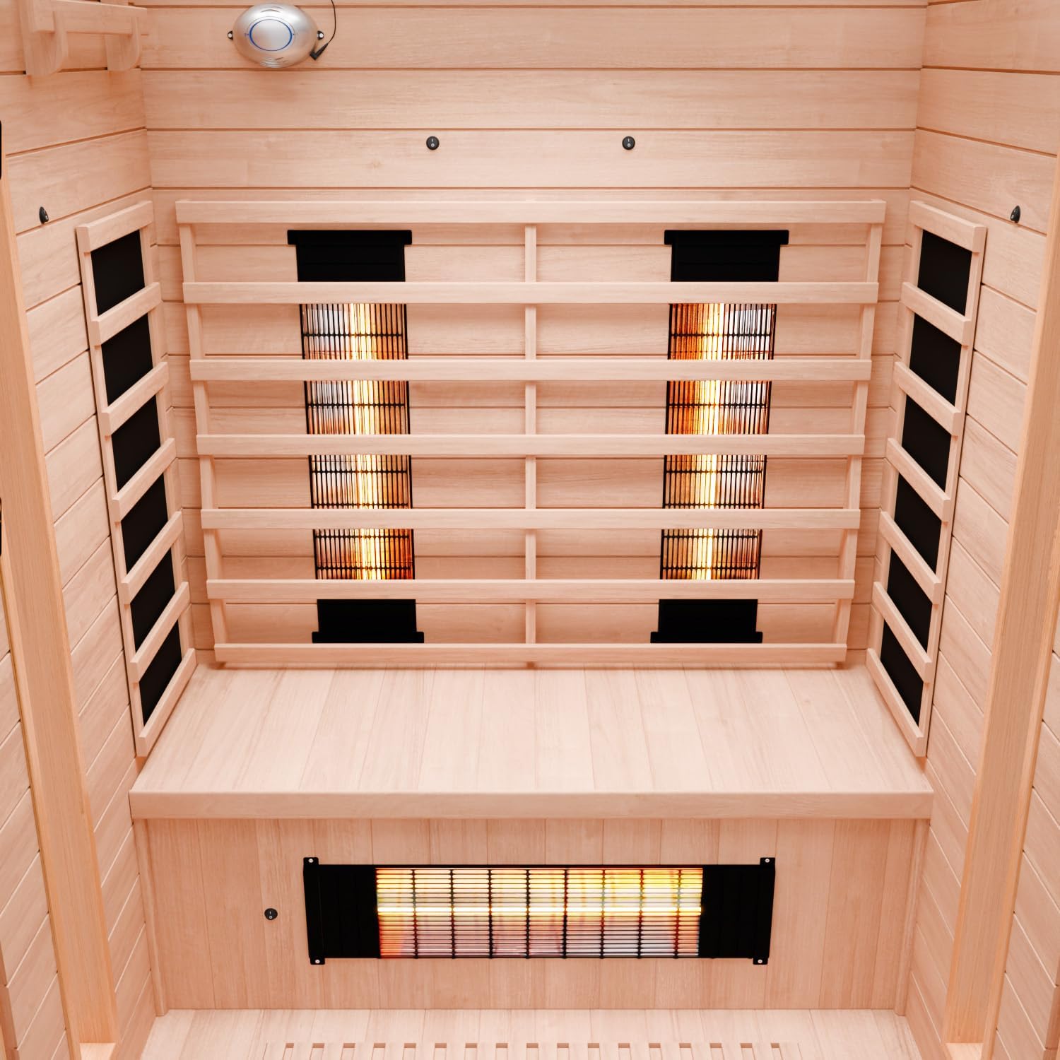 Dewello® Infrarotkabine Infrarotsauna Pierson 135cm x 105cm 1-2 Personen aus Hemlock Holz mit Vollspektrumstrahler, Bodenstrahler, LED-Farblicht, Bluetooth, FM,MP3,USB