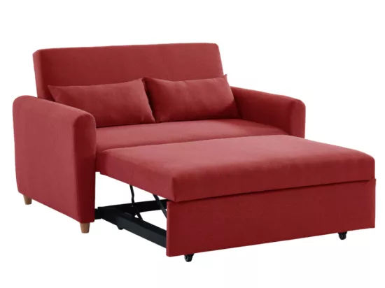 Canapé 2 places convertible en tissu rouge AYLA