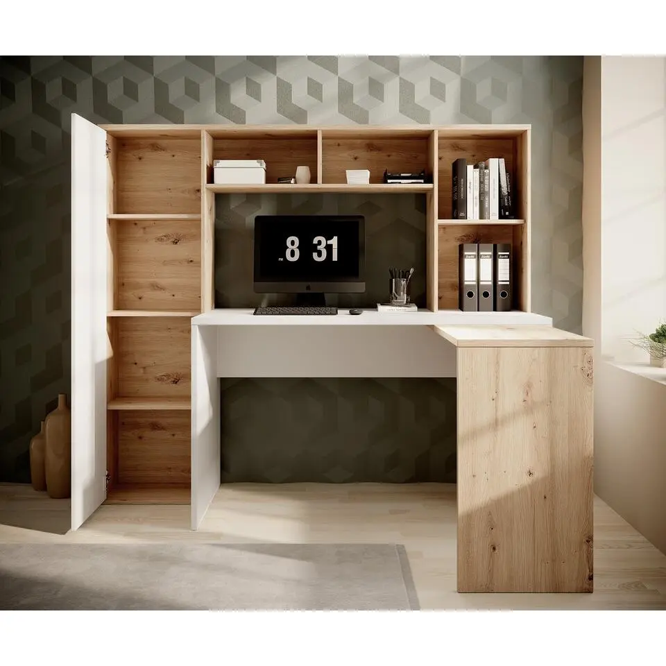Meubella - Bureau Elze - Eiken - Wit - 173 cm