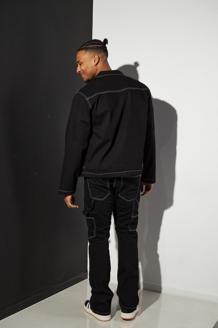 Ensemble 2 pièces veste zippée + jean cargo noir à coutures