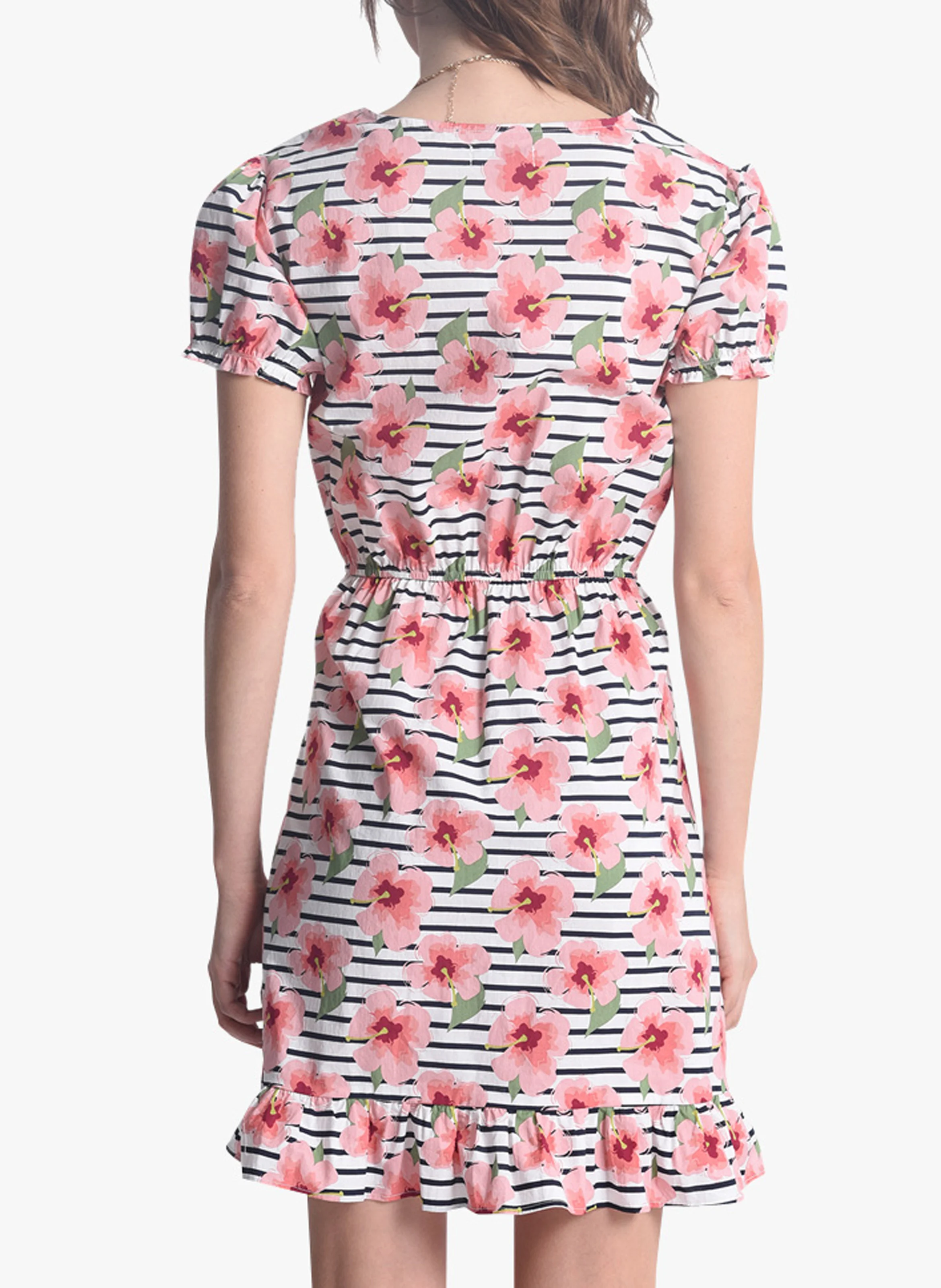 Robe courte portefeuille imprimé floral en coton | Noir