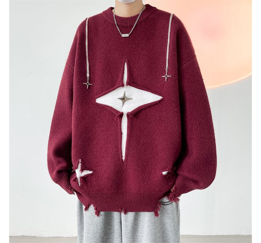 ROOSE - Oversized trui met ronde hals en tweekleurige ritsaccenten