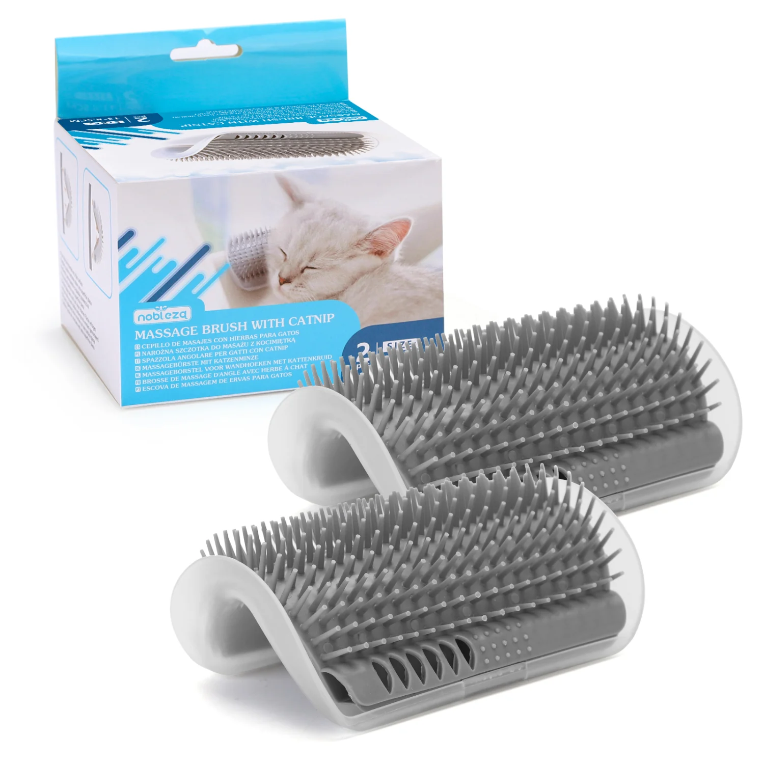 Escova de Massagem de Canto Nobleza (2 peças) para Gatos, Escova para Pelos de Gato com Catnip, para Gatos de Pelo Curto e Longo
